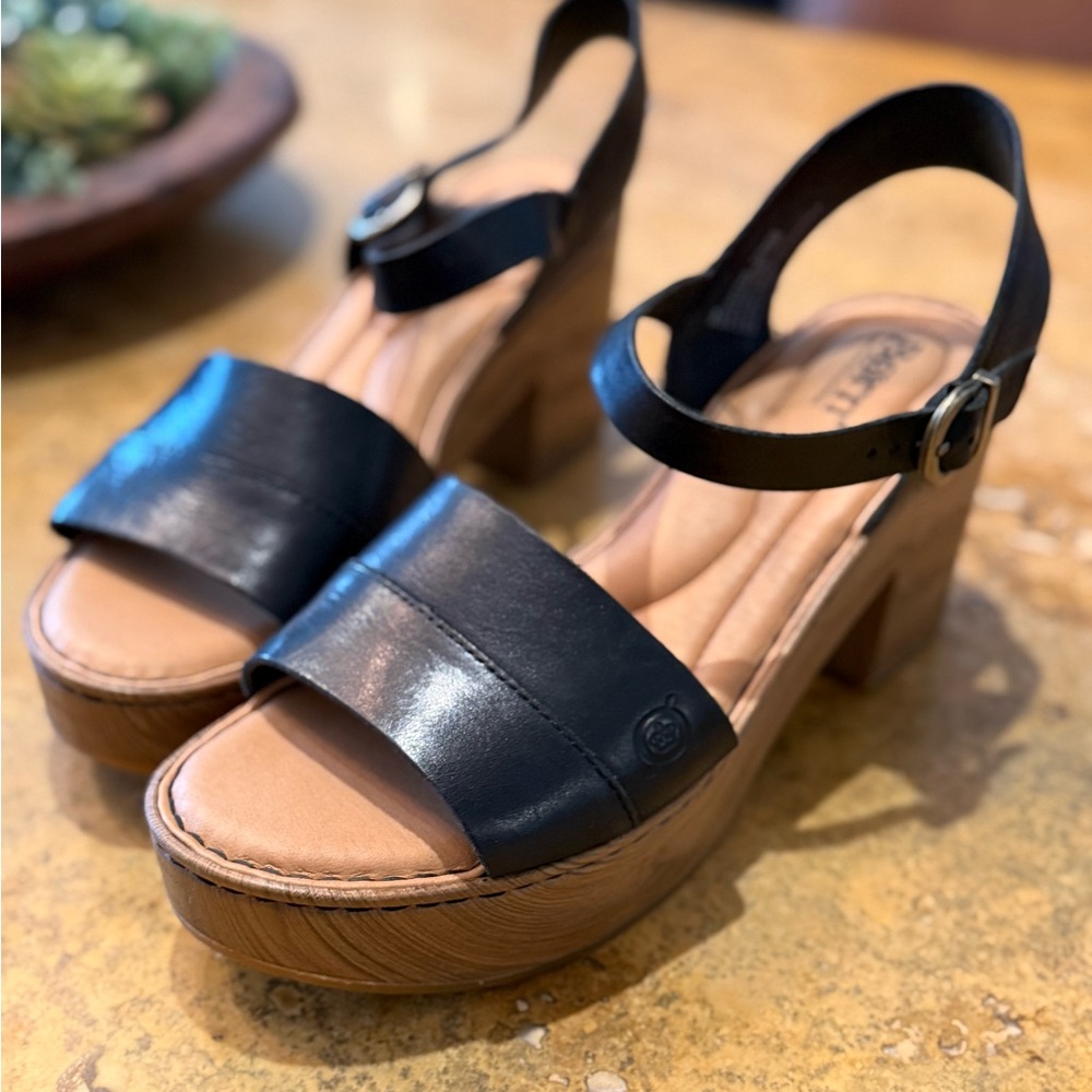 Born Black Leather Platform Sandals